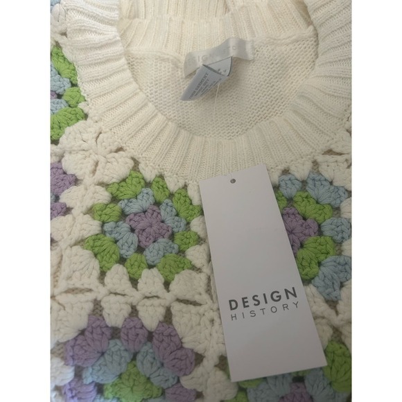 Design History Crochet Puff Sleeve Cotton Sweater Size large NWT Granny Square - Picture 7 of 10